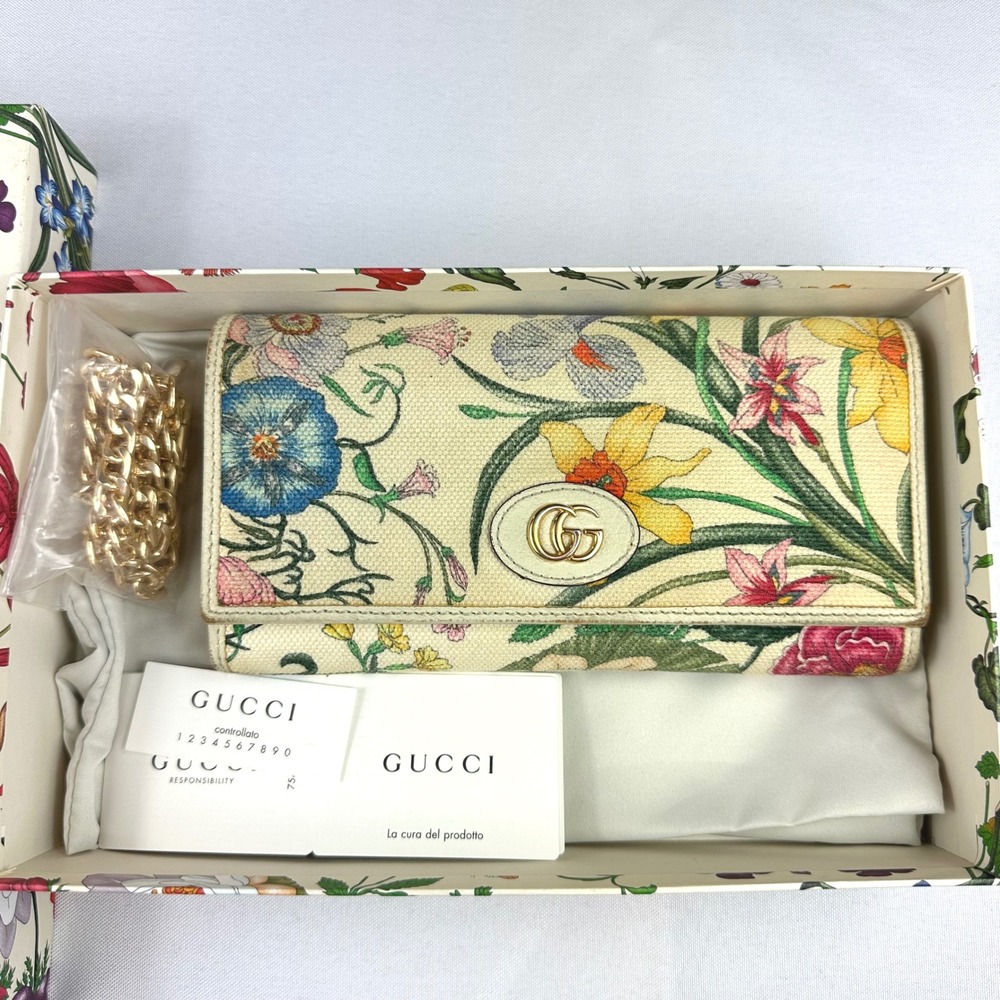 Gucci Flora Canvas Marmont Wallet on Chain Limited Editionw/ Box & Dust Bag - Picture 14 of 15
